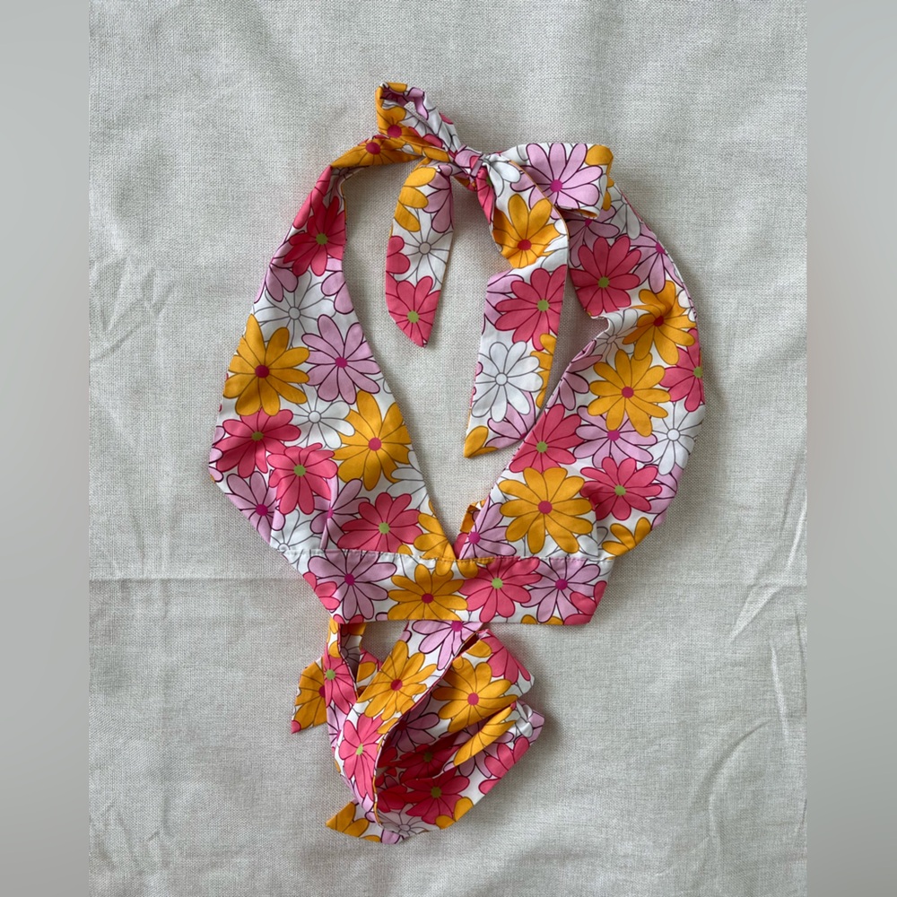 Floral Pink and Yellow top retro colorful feminine S